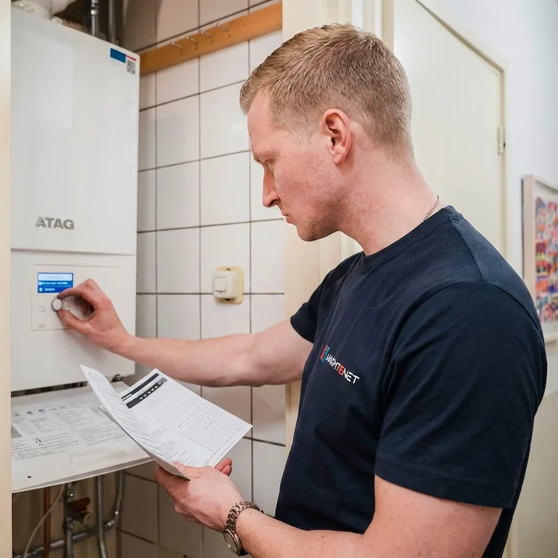 Warmtenet monteur controleert CV ketel